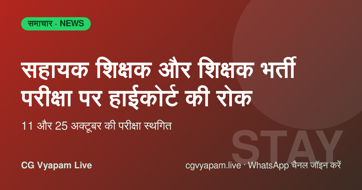 CG Teacher Exam Stay: हाईकोर्ट ने सहायक शिक्षक और शिक्षक भर्ती परीक्षा पर रोक लगाई