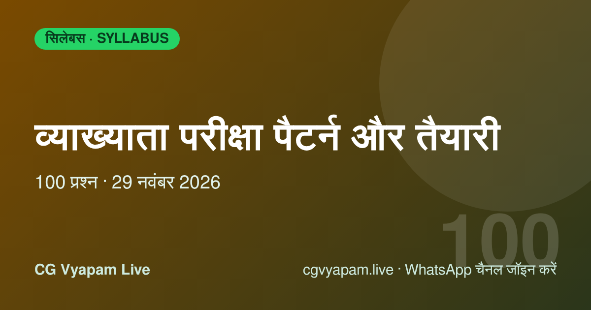 CG Vyapam Lecturer Exam Pattern 2026: 100 प्रश्न और नेगेटिव मार्किंग